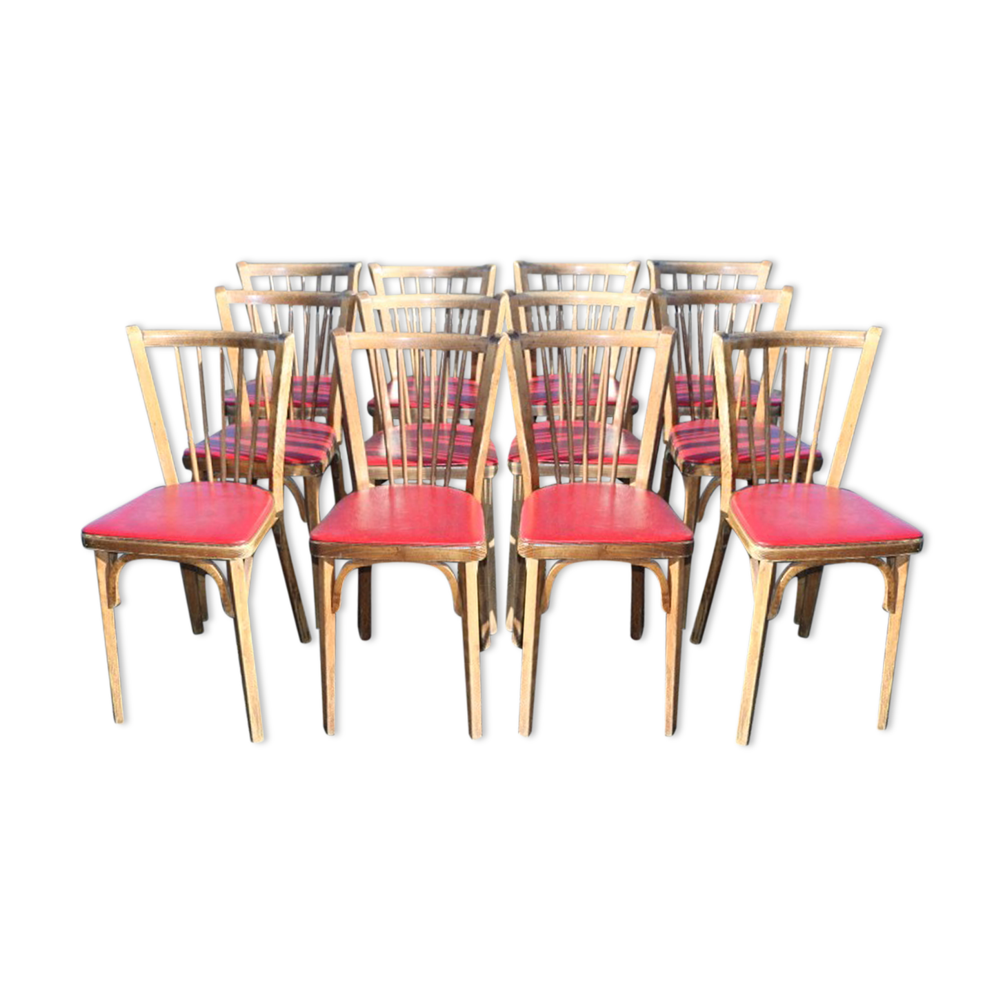 8 chairs Baumann No. 12 red beech skai way