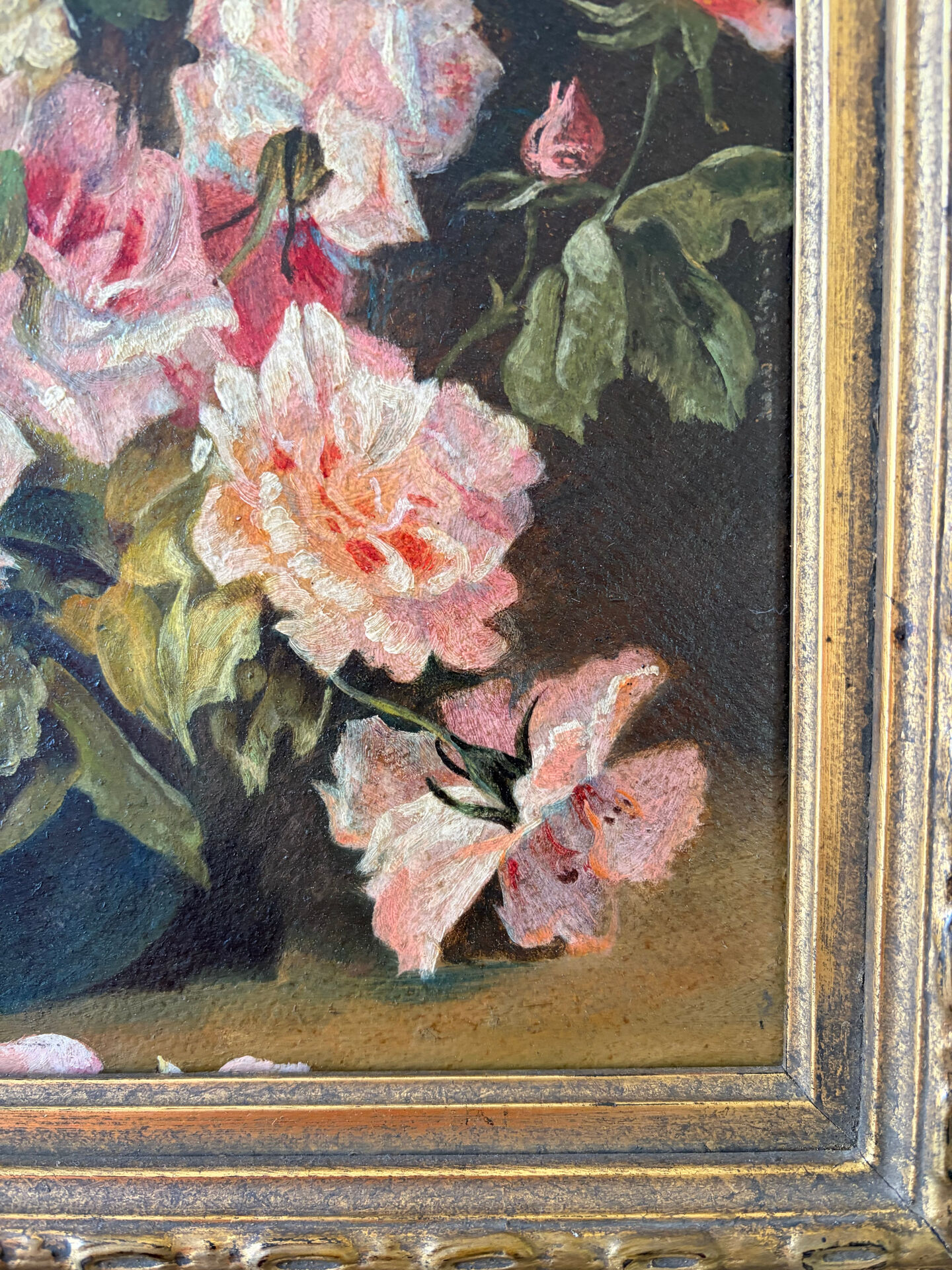 Bouquet of roses, oil on framed panel