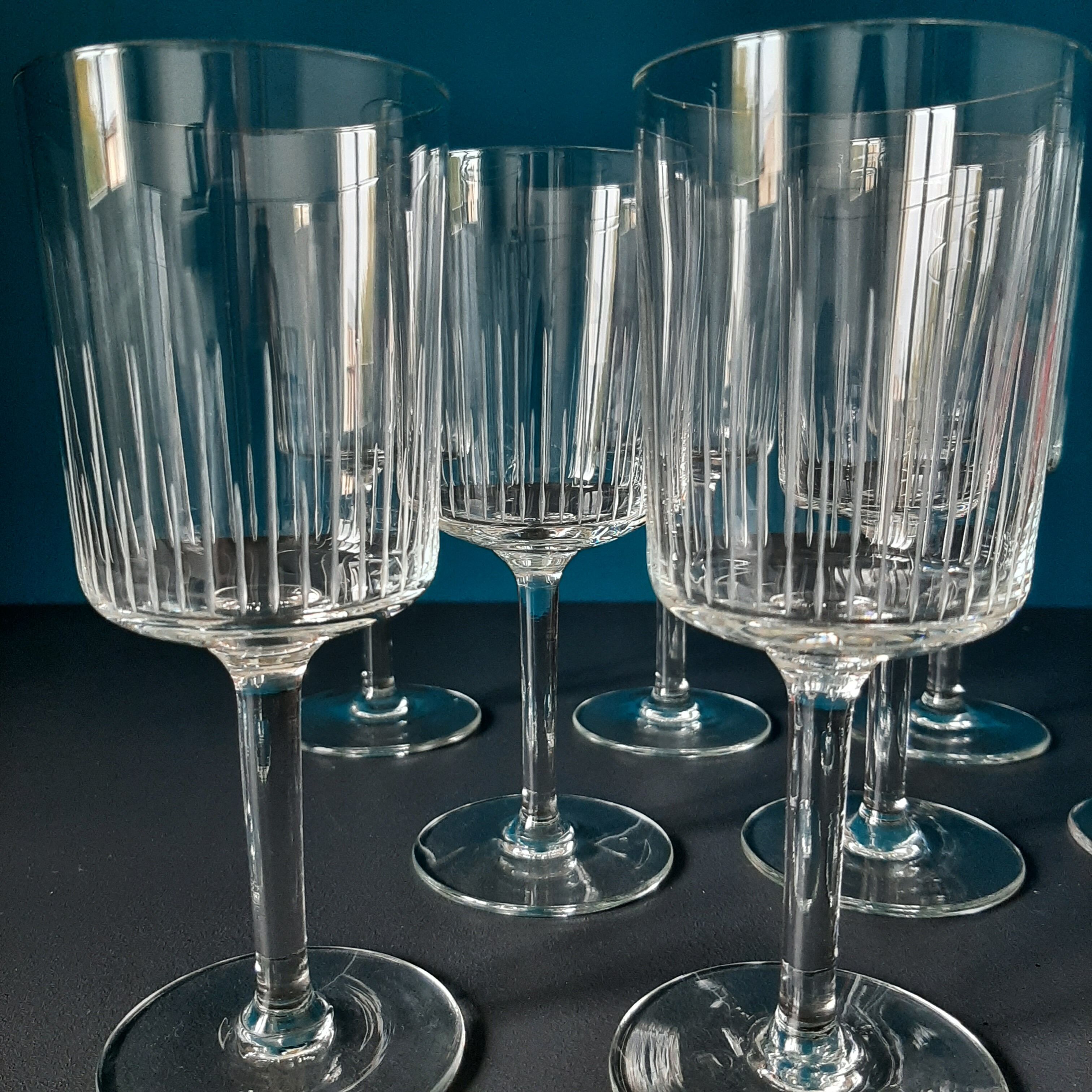 10 vintage engraved crystal walking glasses