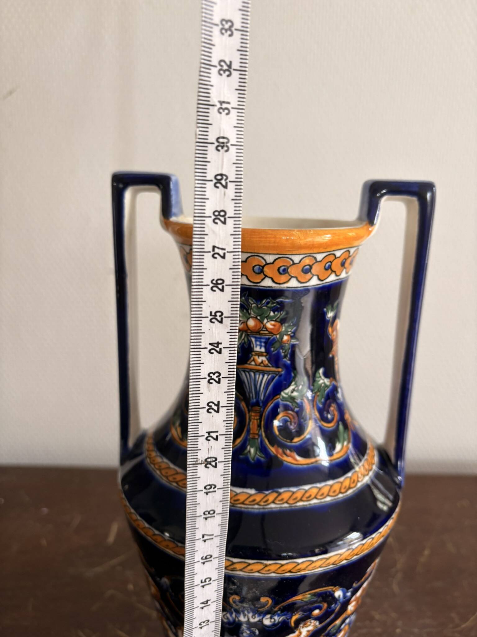 Ancient Double-Handled Vase Faience Gien Renaissance Model Italian Majolica