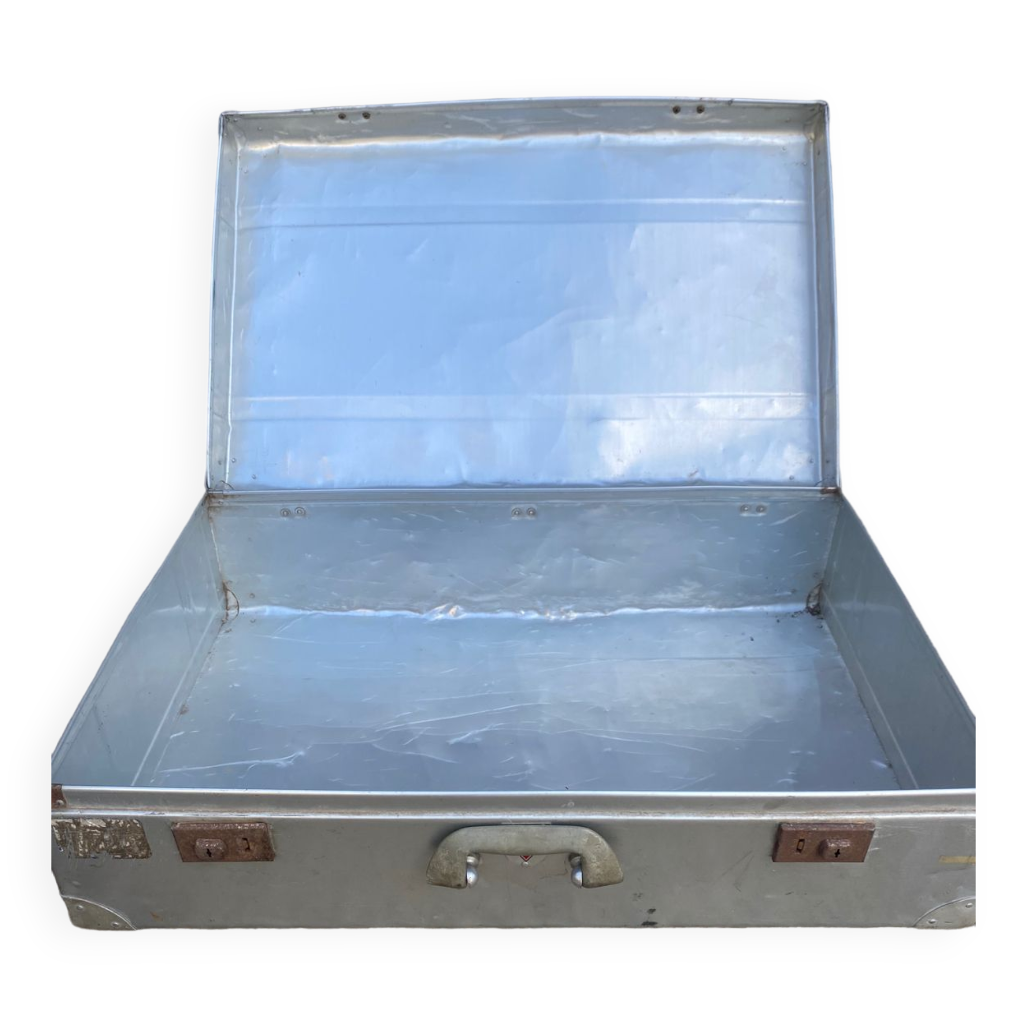Old large vintage 50s aluminum suitcase