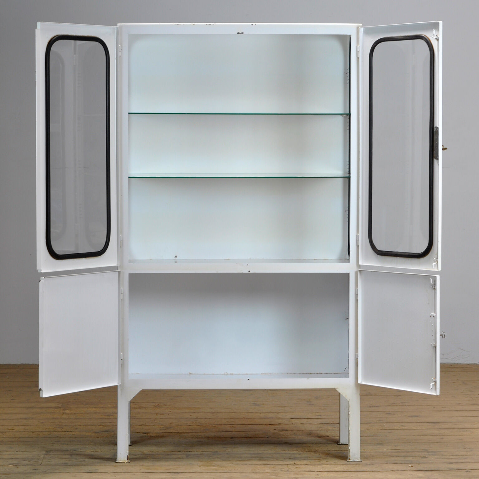 Glass & iron medical cabinet, 1970s