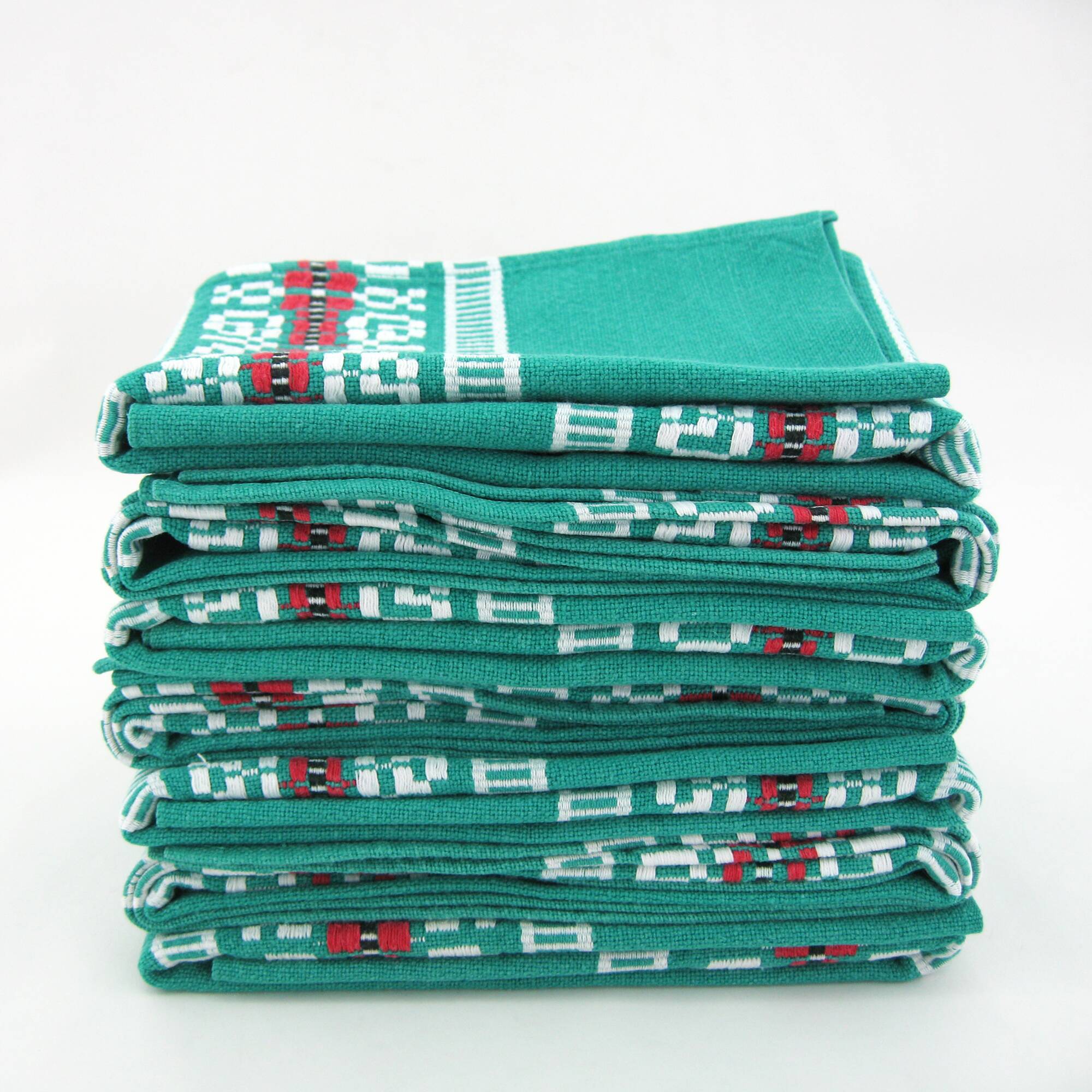 7 green cotton napkins - Basque Country France - vintage 60s