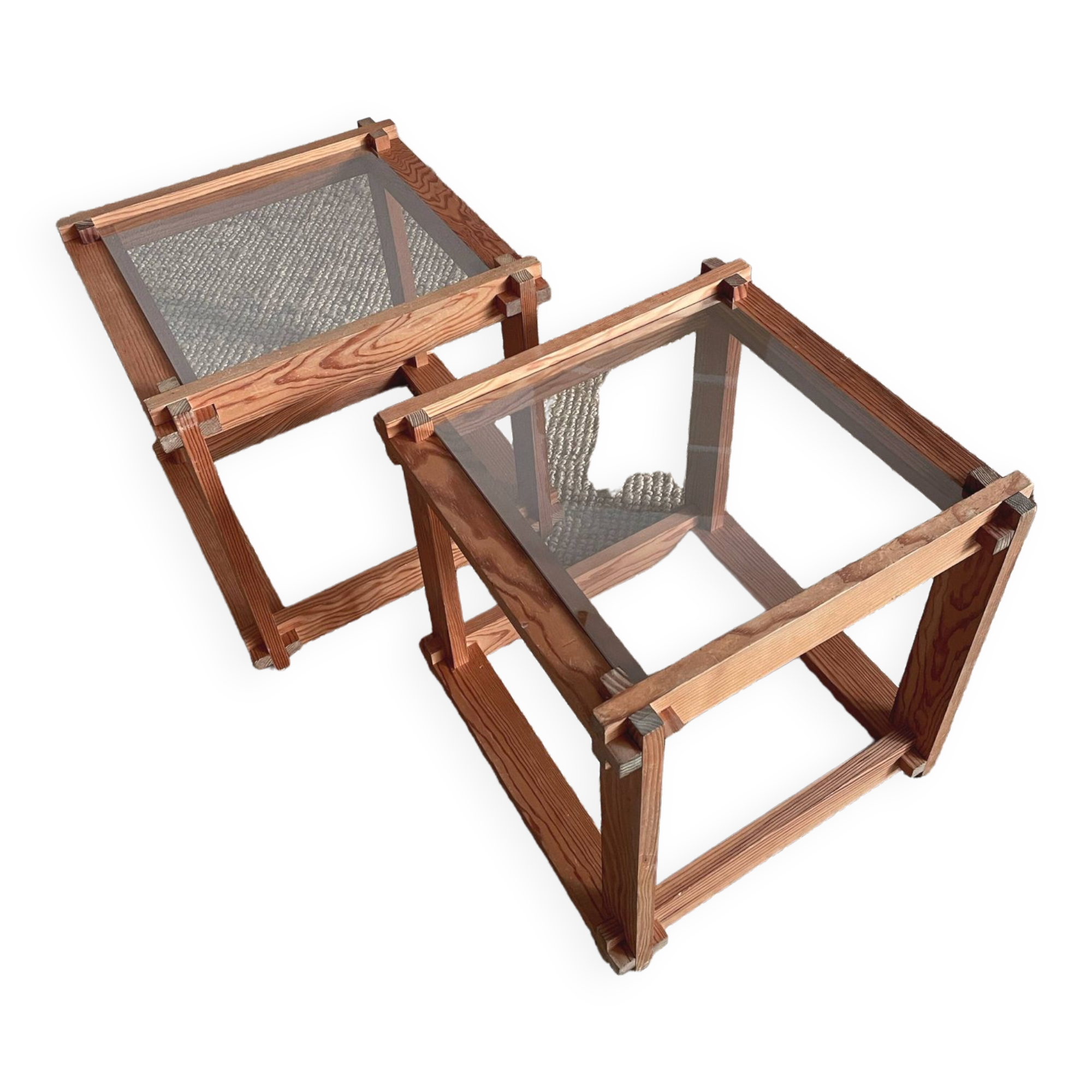 Pair of pine and glass side tables