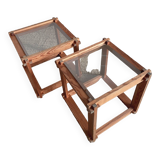 Pair of pine and glass side tables
