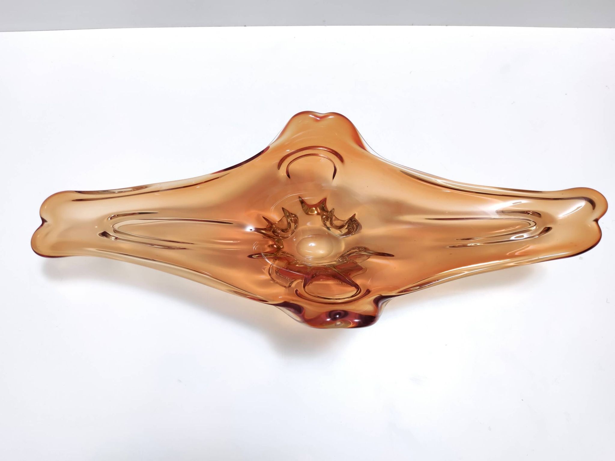 Vintage rusty orange sommerso murano glass bowl / centerpiece, italy