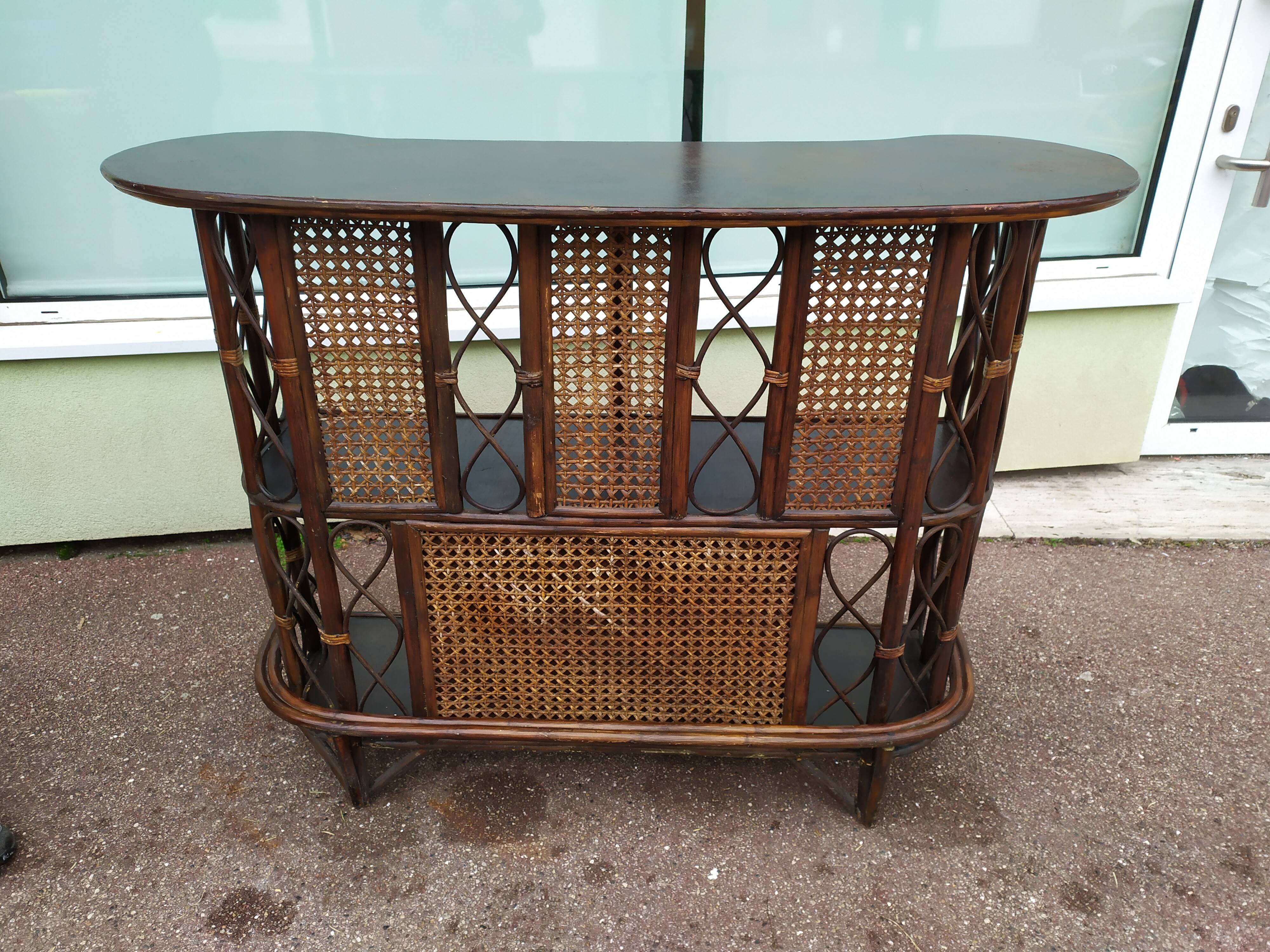 Set Bar + 2 rattan stool bamboo cannage