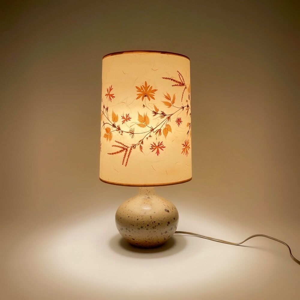 Lampe champêtre en grès pyrité et fleurs séchées années 70