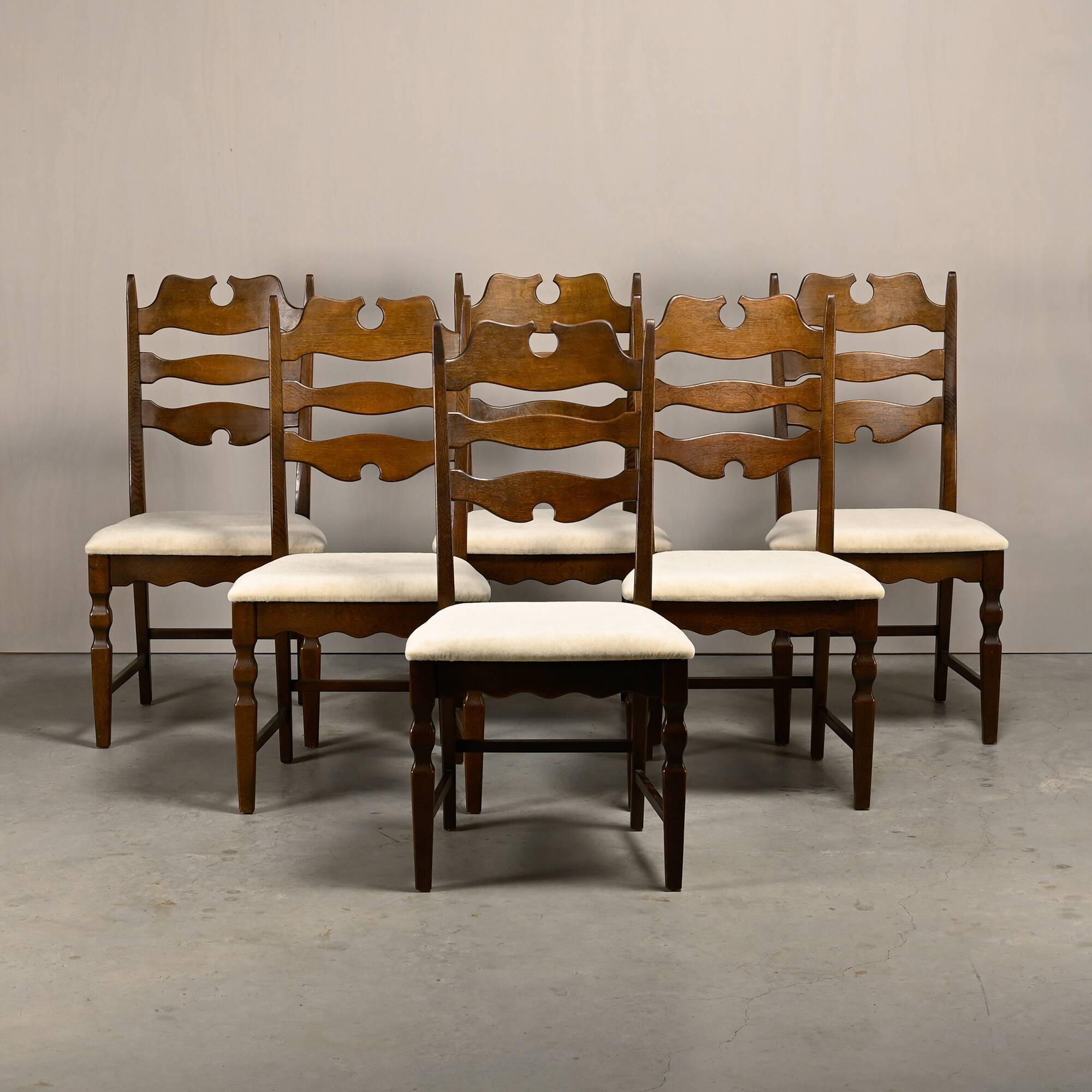 Henning Kjærnulf vintage set Razorblade Dining Chairs High Back, Denmark