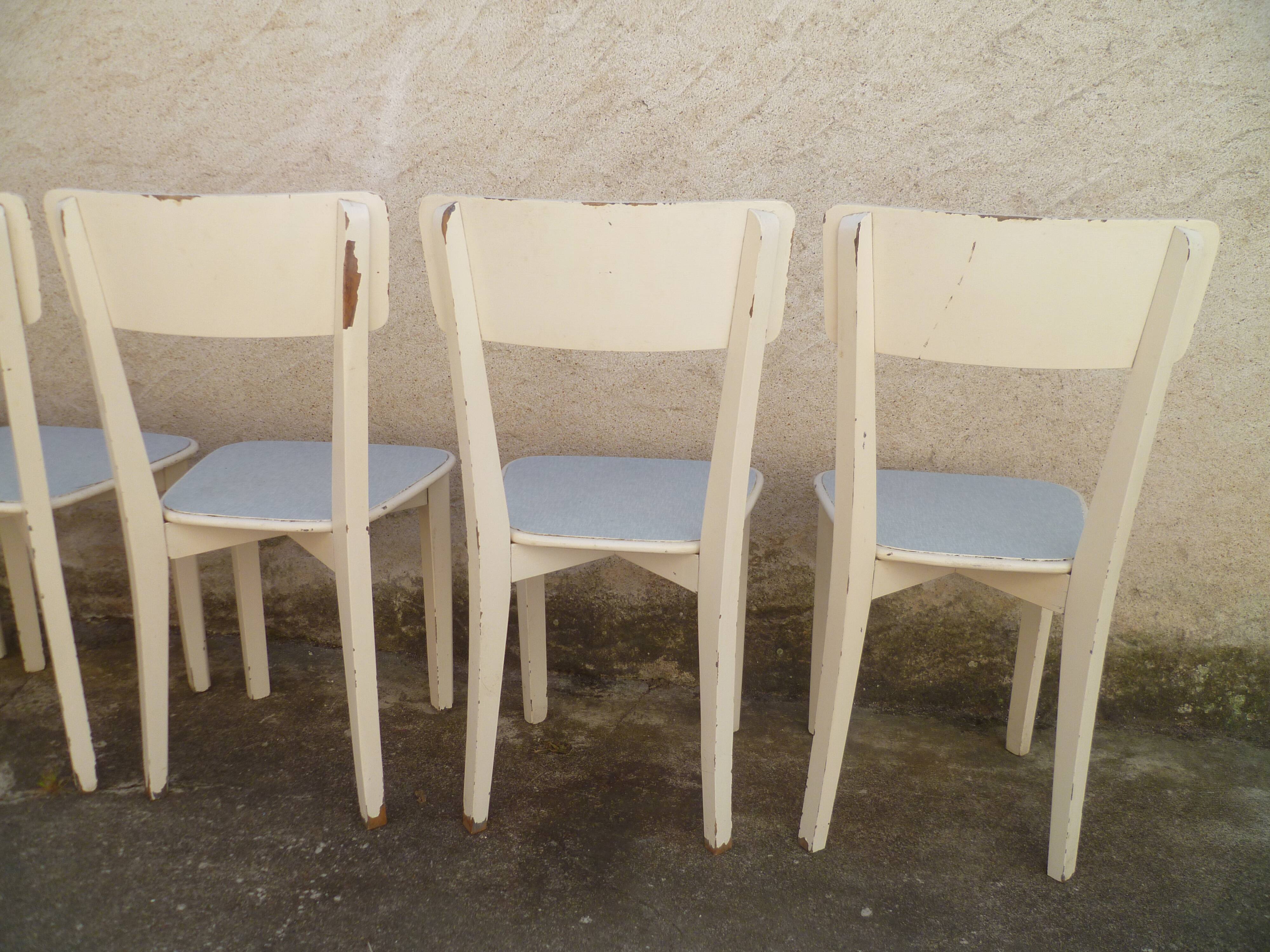 Set of 6 chairs sitting painted bentwood 1950s formica