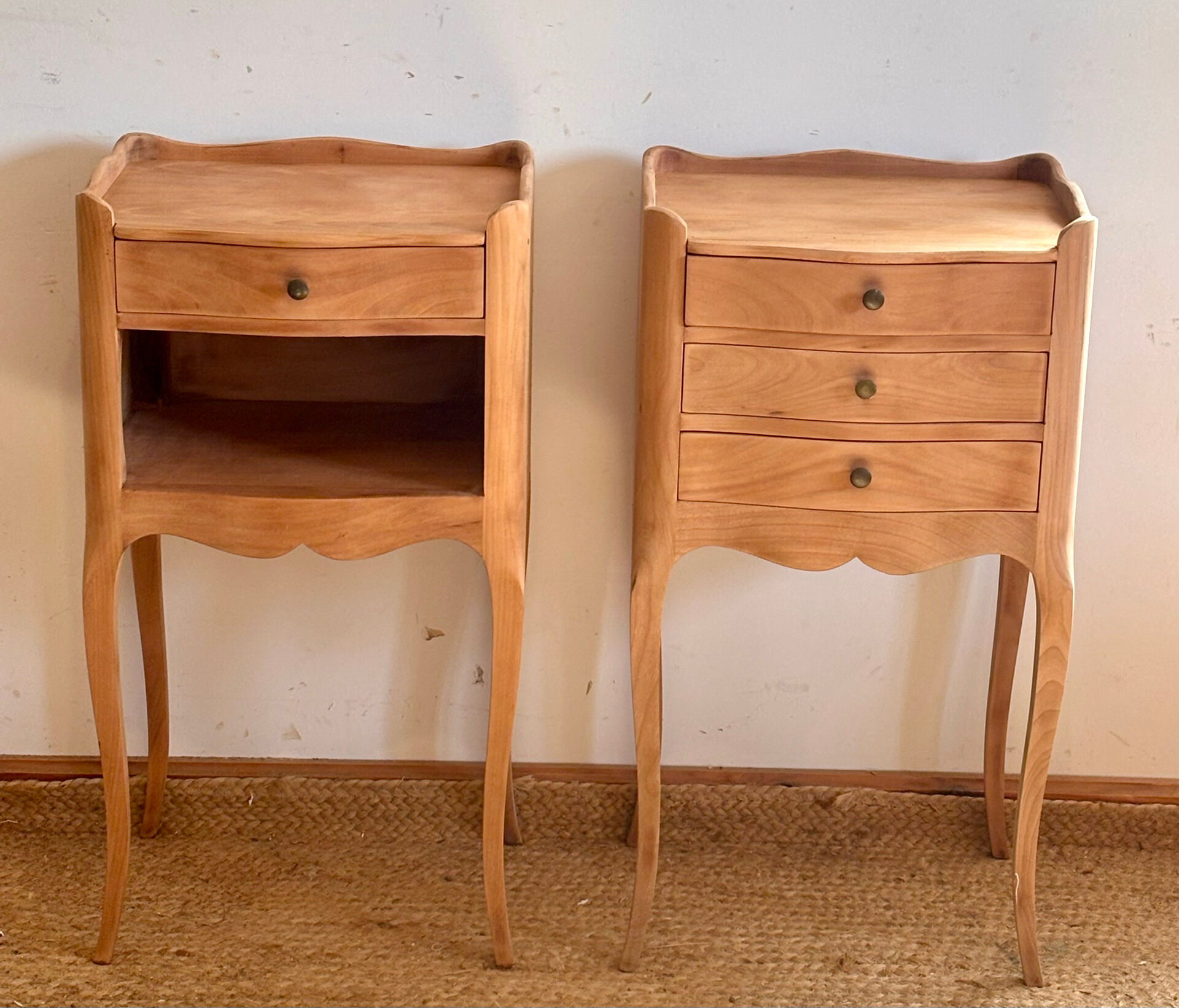 Pair of antique wooden bedside tables.