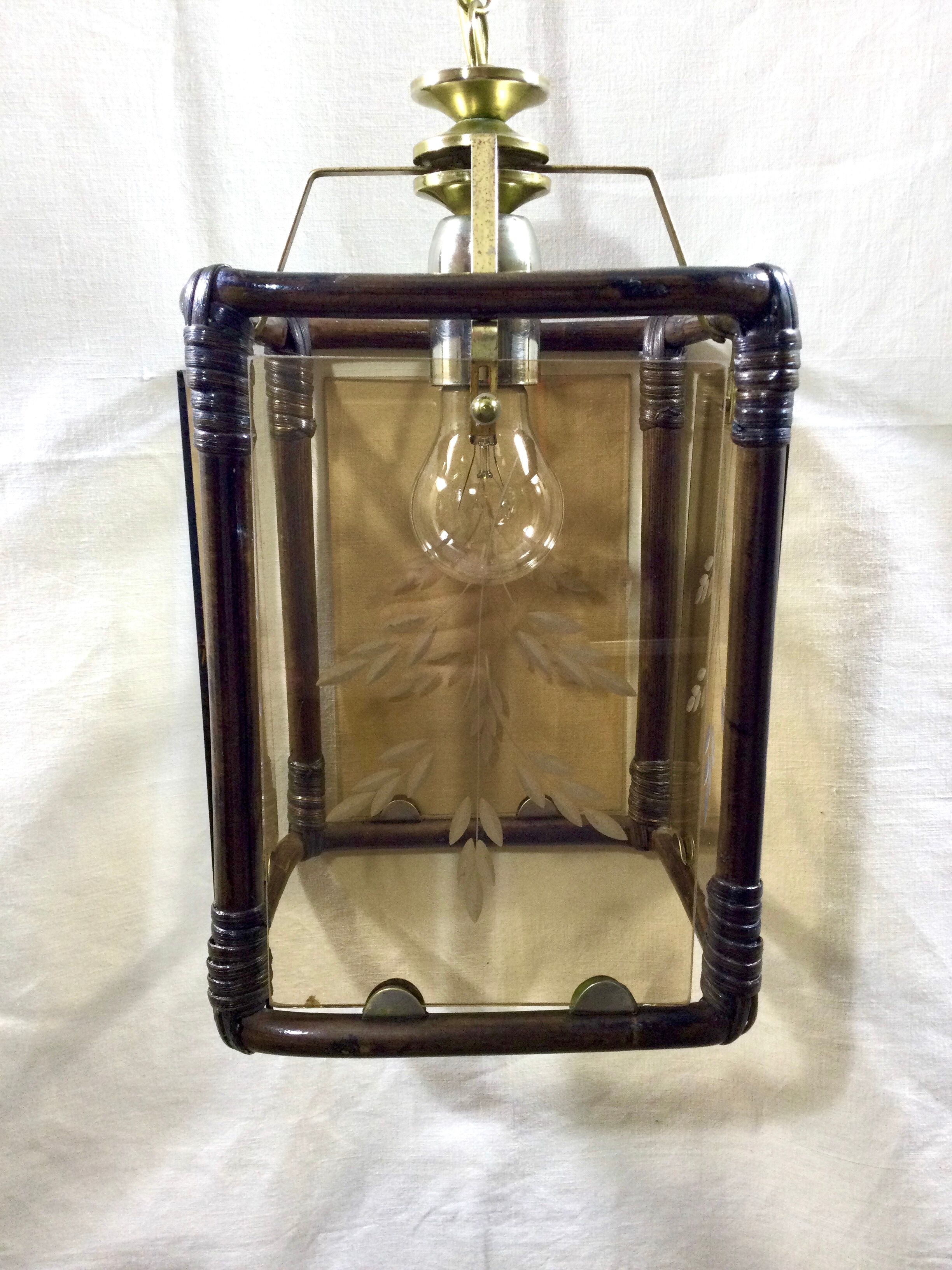 Lantern 1 light bamboo and smoked glasses