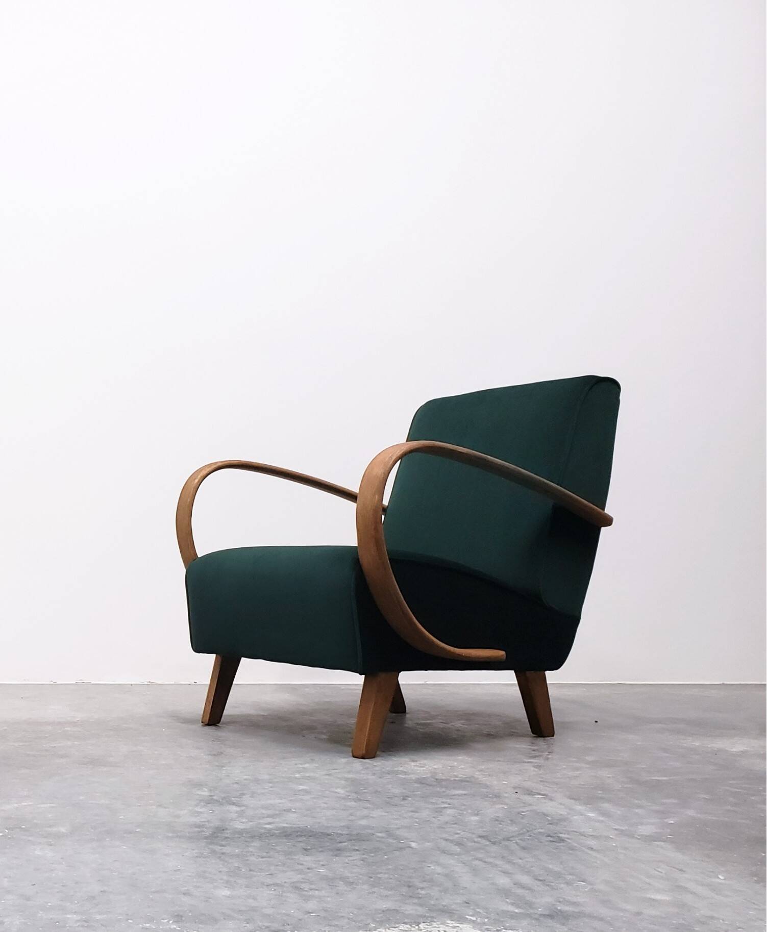 1930 Jindrich Halabala Bentwood Armchair in Emerald Green Velvet