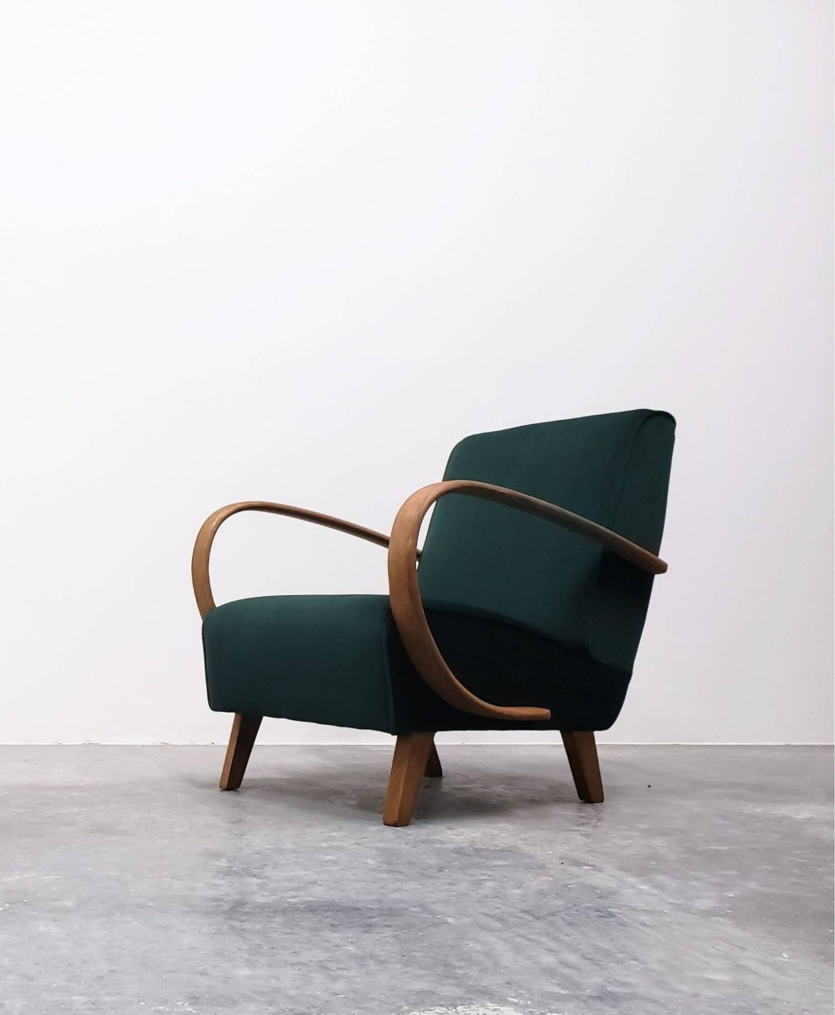1930 Jindrich Halabala Bentwood Armchair in Emerald Green Velvet