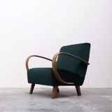 1930 Jindrich Halabala Bentwood Armchair in Emerald Green Velvet
