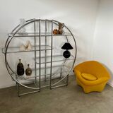 Old circular shelf tubular glazed bookcase art deco style bauhaus design 70s