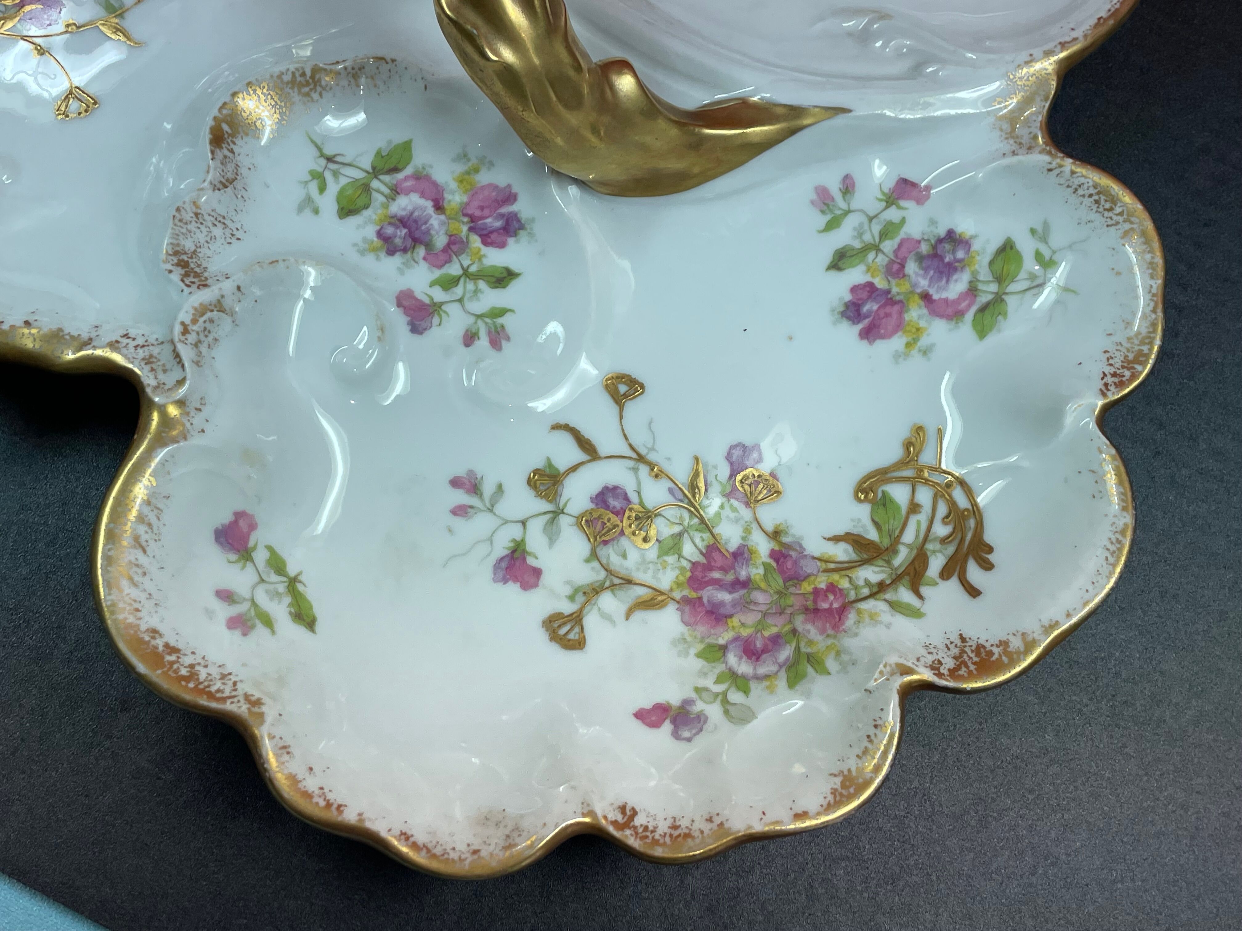 Servant appetizer sweets Limoges Gold and Flowers