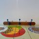 Vintage wooden wall coat rack - triple coat hook with blue metal balls