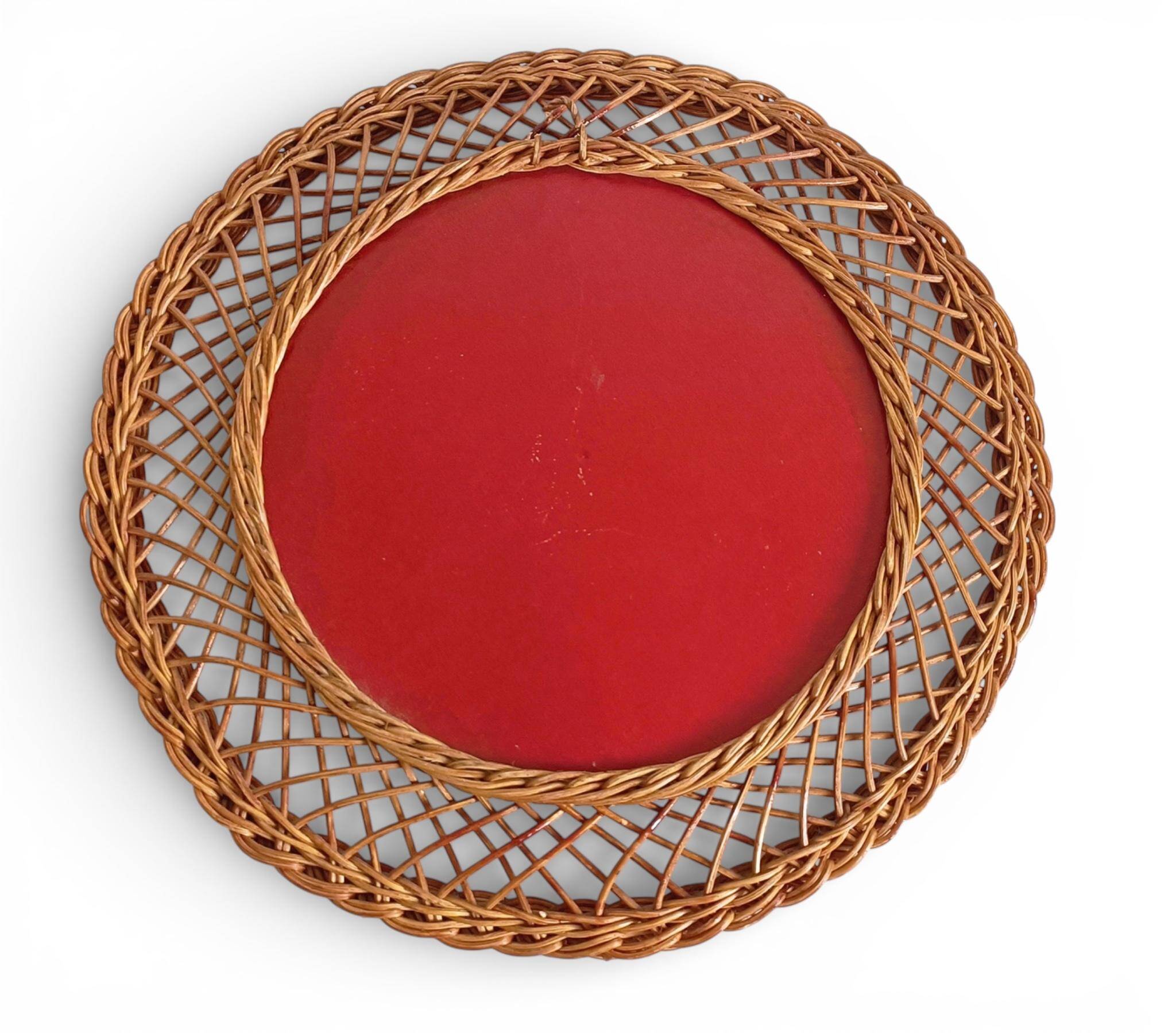 Rustic French Provence Wicker Round Mirror, Organic Modern, Handmade, France