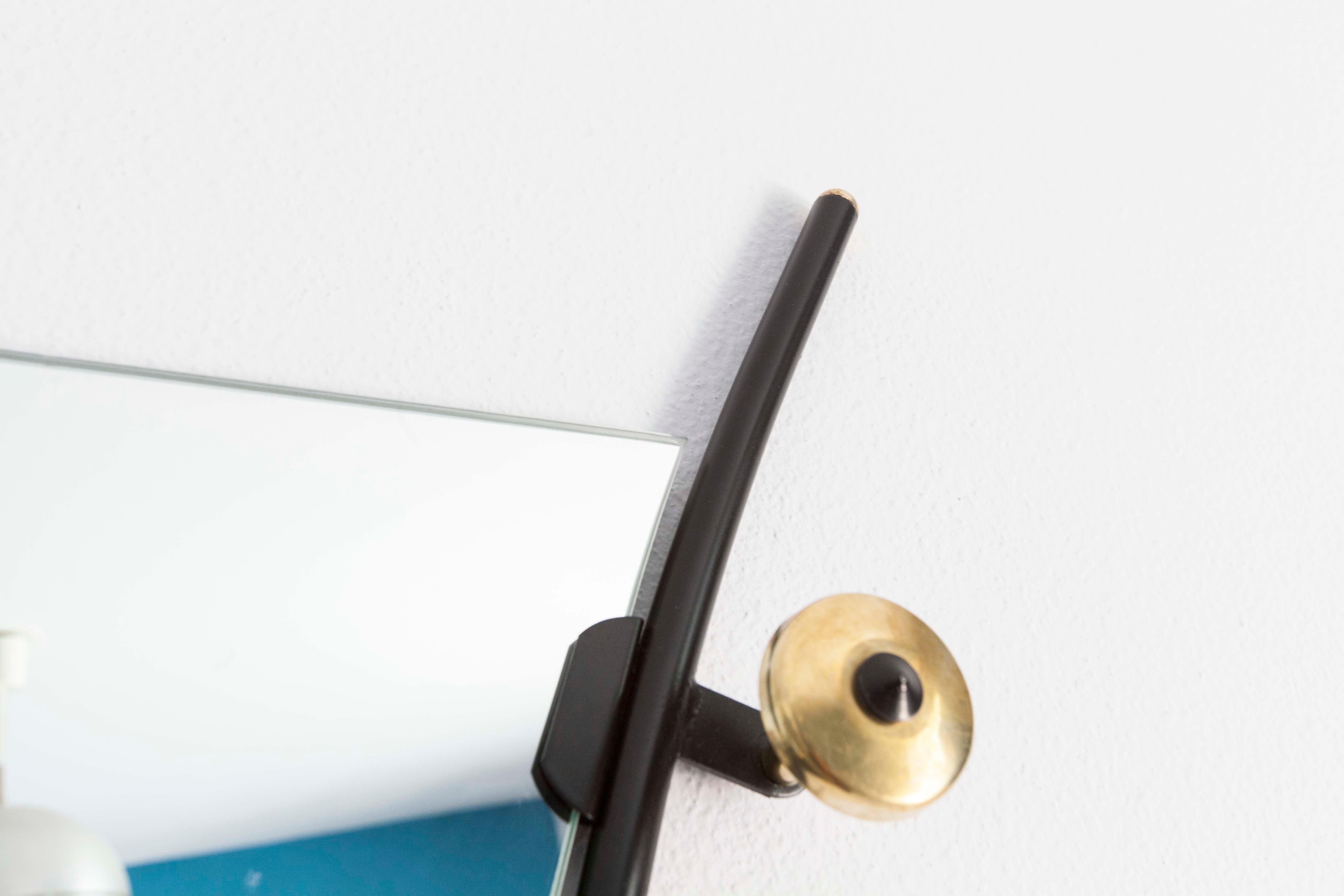 Porte manteau mural 4 patères en laiton avec miroir années 60 restauré