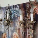 Murano: pair of wall sconces with two light arms, in bronze and gilded brass.