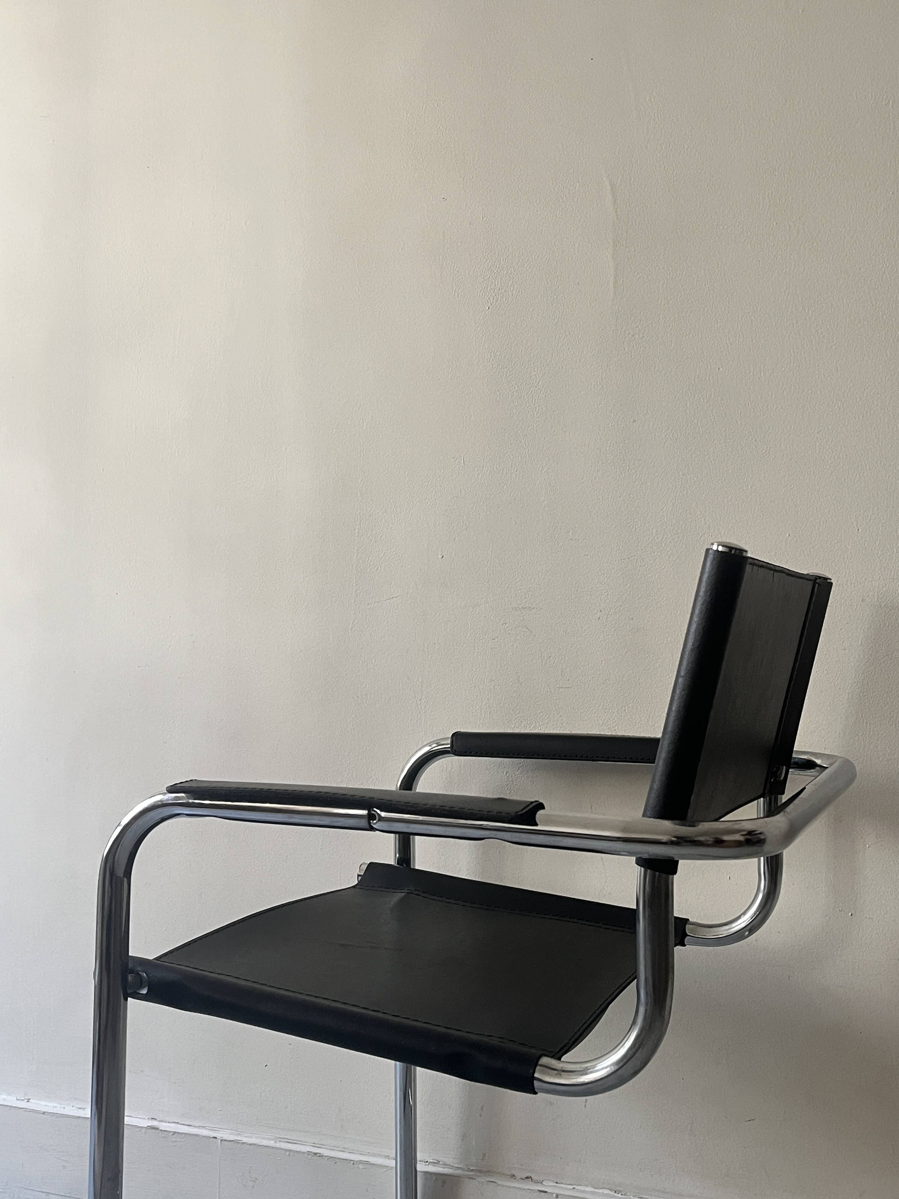 Black chrome tubular armrest chair, after Mart Stam - Breuer, 1970