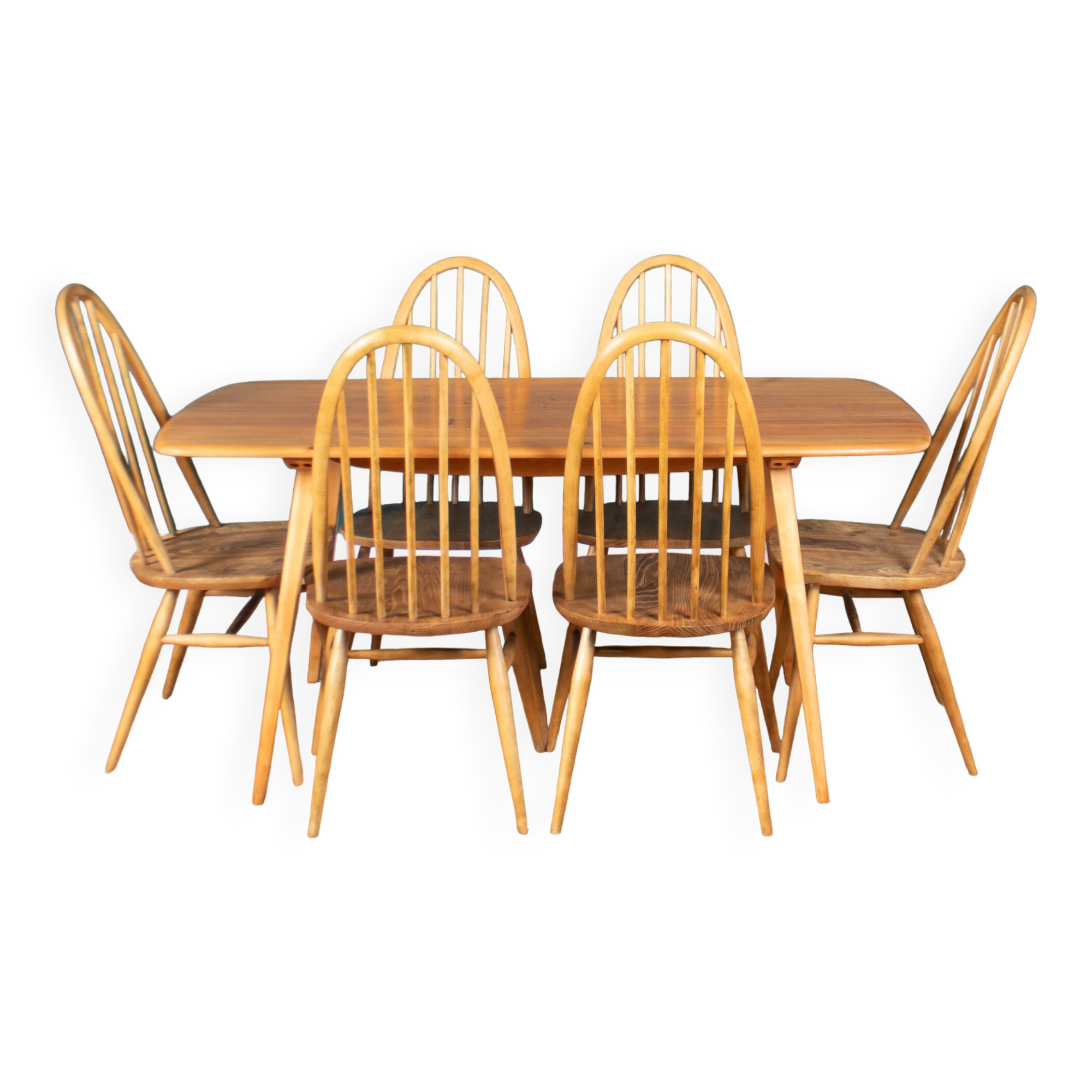 Retro Ercol Planktop Dining Table & Six Windsor Chairs