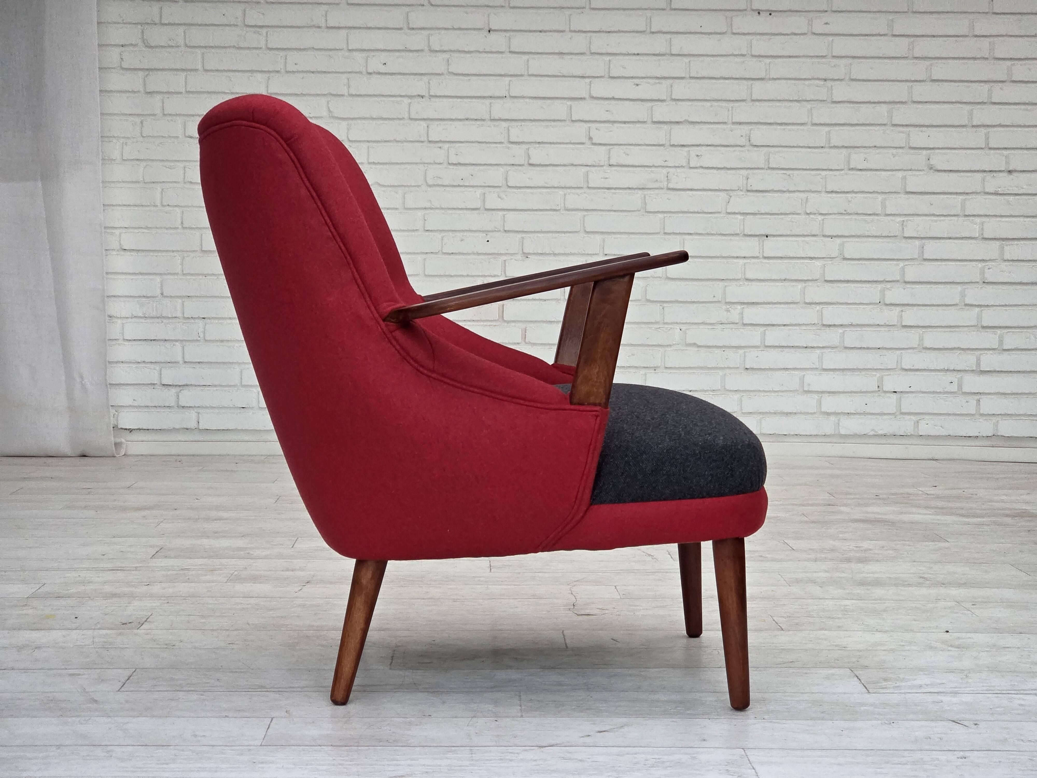 1960s, Danish designed armchair, reupholstered, furniture wool.