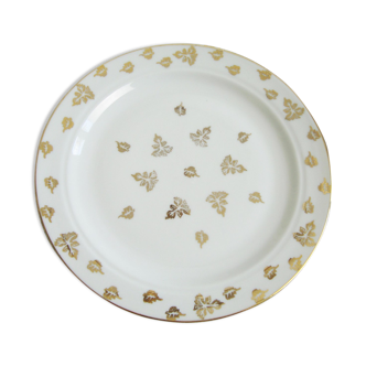 Assiette blanche et dorée vintage avec motifs de feuilles
