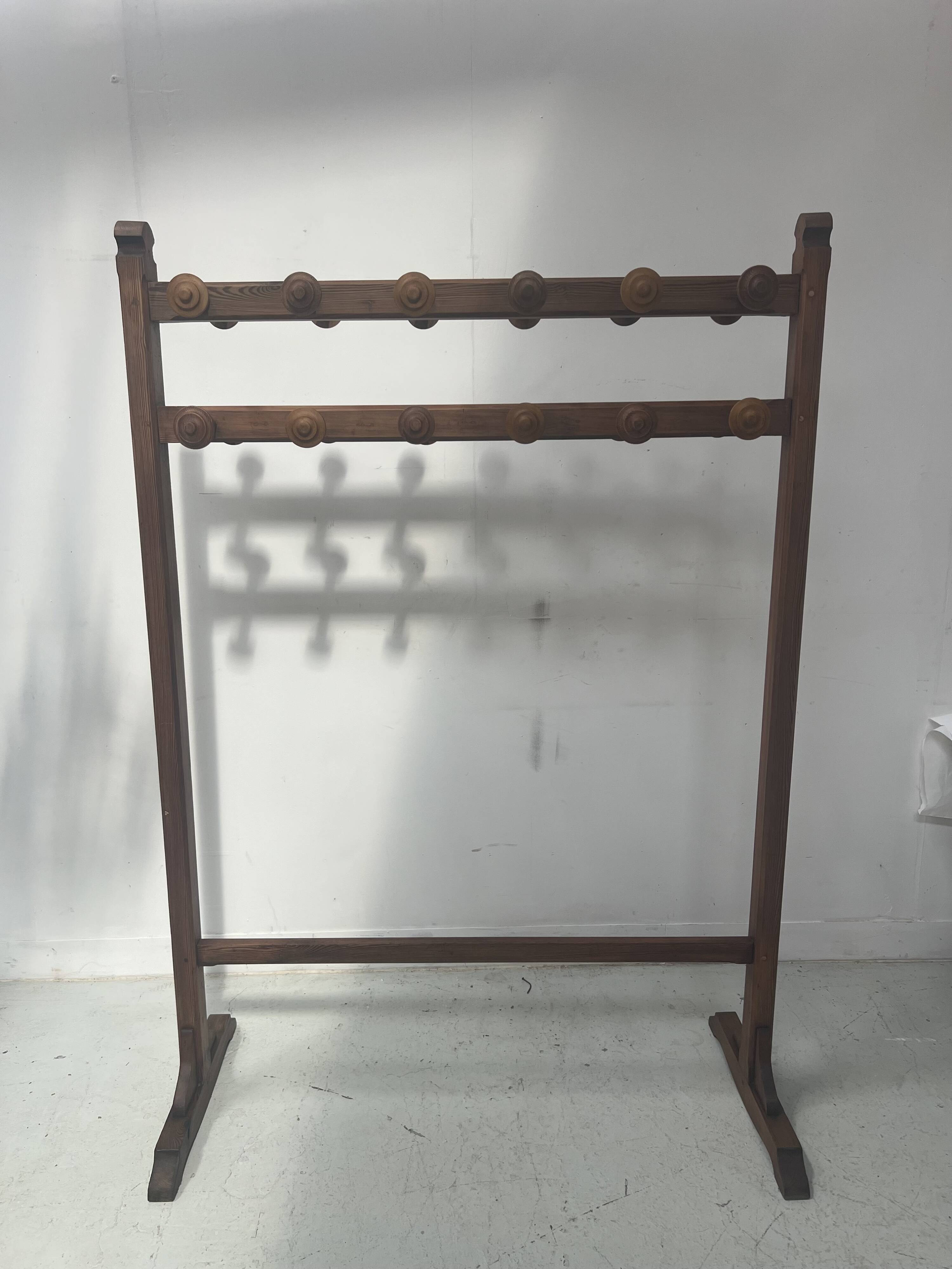 20th century solid fir hotel coat rack