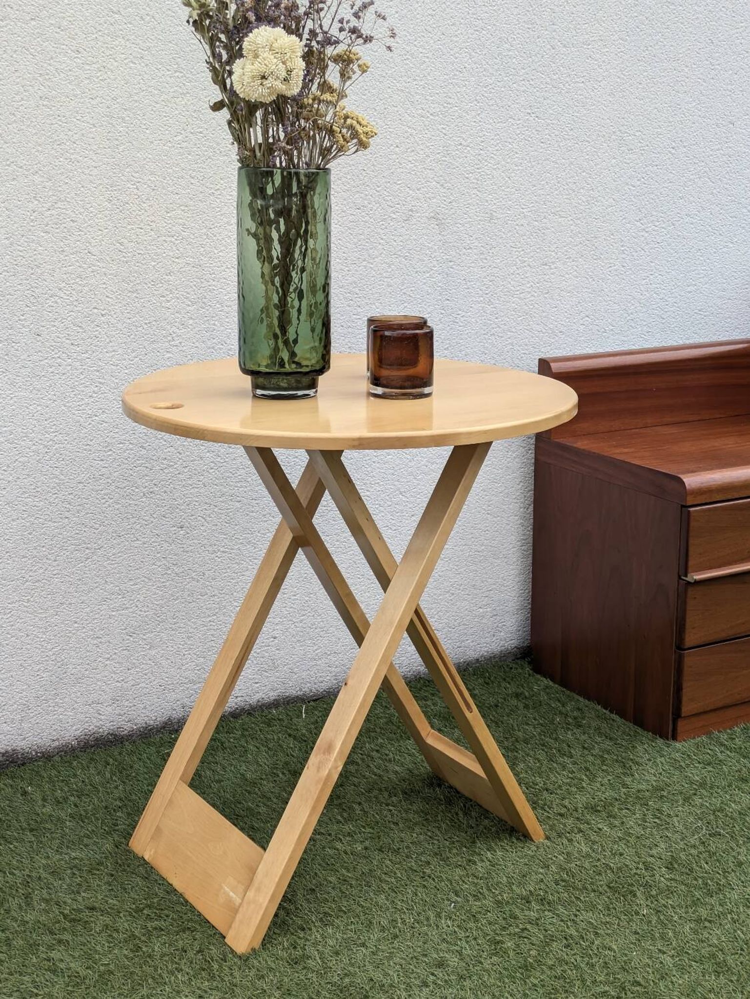 Table pliante design “Suzy” Adrian Reed bois blond vintage 80