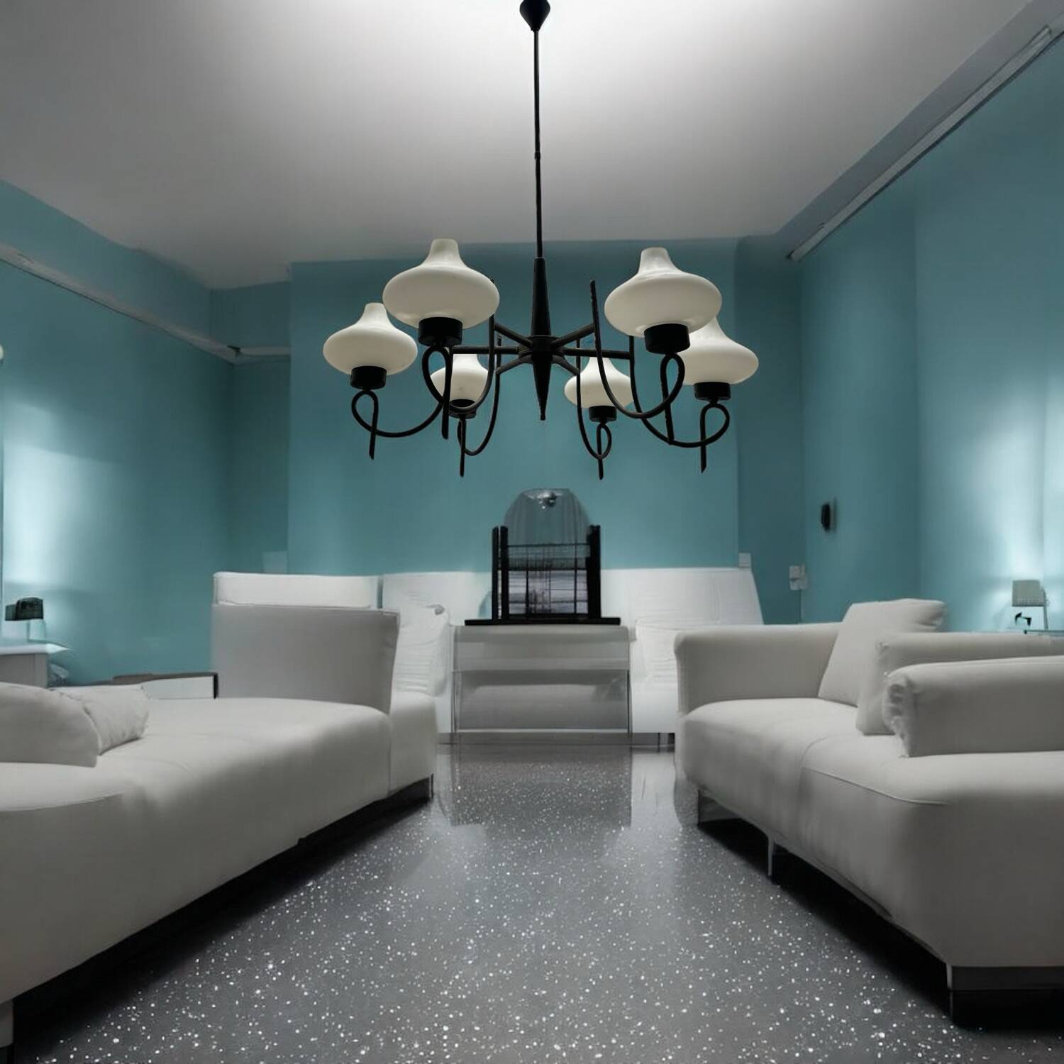Italian Bronze Opaline Glass Chandelier 1950’s