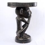 Large Luba Stool Solid Wood Dark Ritual Patina - period: Art Deco