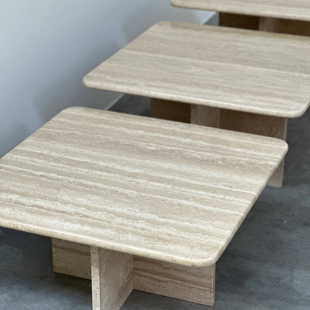 Set of three Italian travertine nesting / side tables, 1970s–1980s