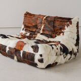 Togo 2-seater sofa in cow leather attributed to Michel Ducaroy for Ligne Roset