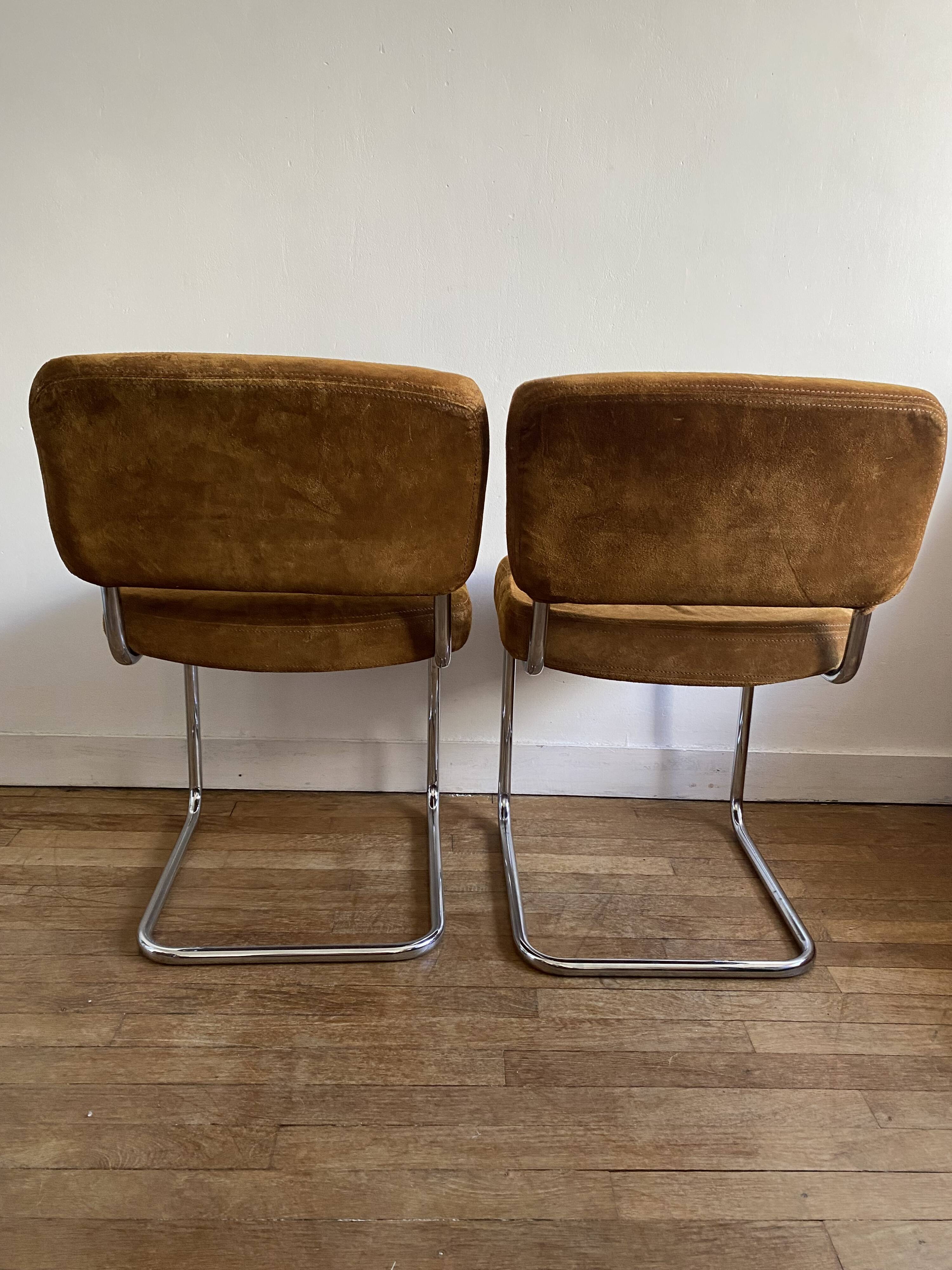 Vintage suede chair pair