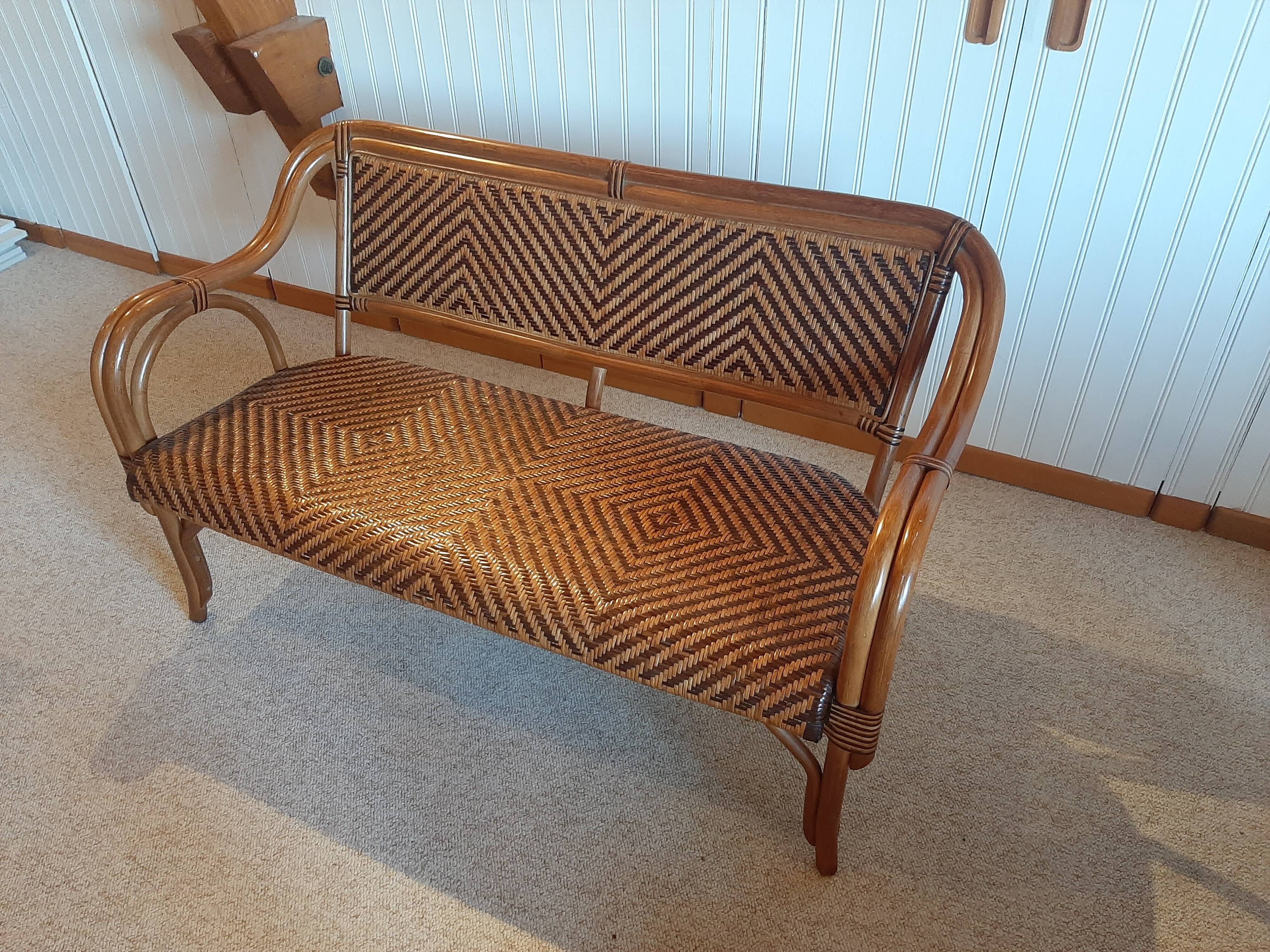 Vintage -Braided rattan sofa - chevron pattern