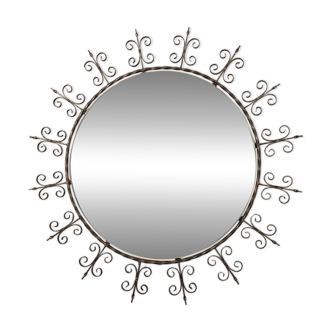Huge round wrought iron wall mirror 1960’s