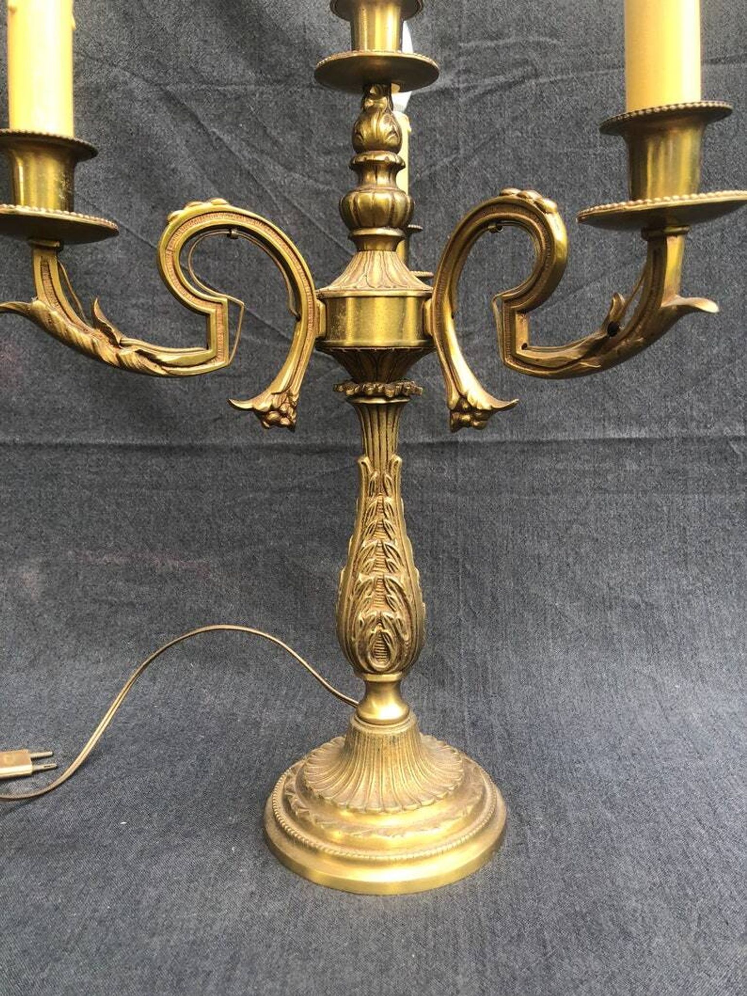 Vintage French Bronze and Brass Table Lamp: Louis XVI Style, 4-Branch C1950