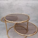 Table basse laiton 3 niveaux pivotants des années 1970 style de Milo Baughman Italie