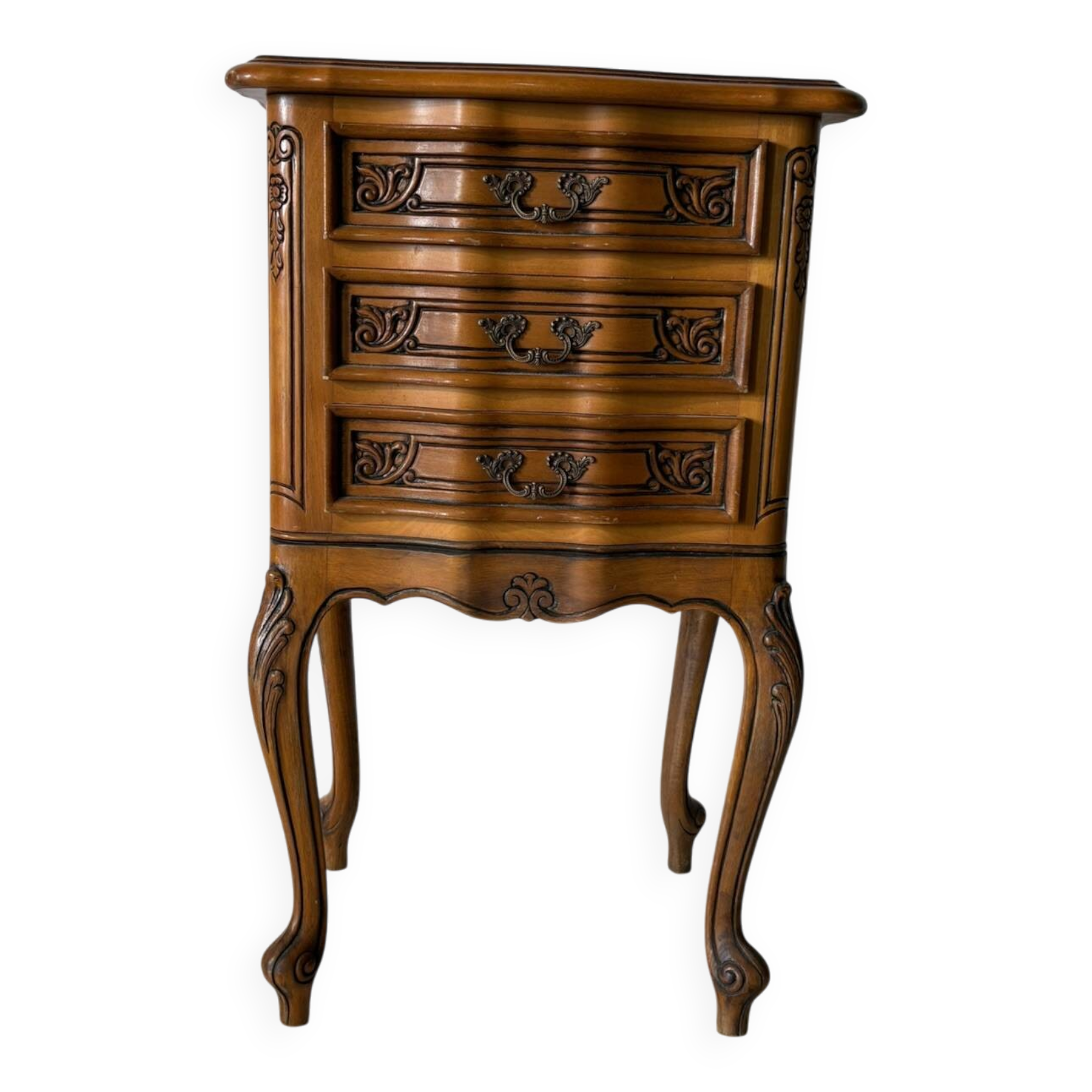 Louis XV style bedside table or chest of drawers – 3 carved drawers