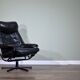 Norwegian Skoghaug industries vintage black leather swivel reclining chair
