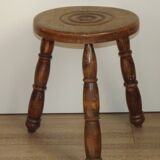 Vintage French Handmade Wooden Milk Stool with 3 Spindle Legs and Bullseye Seat 5311