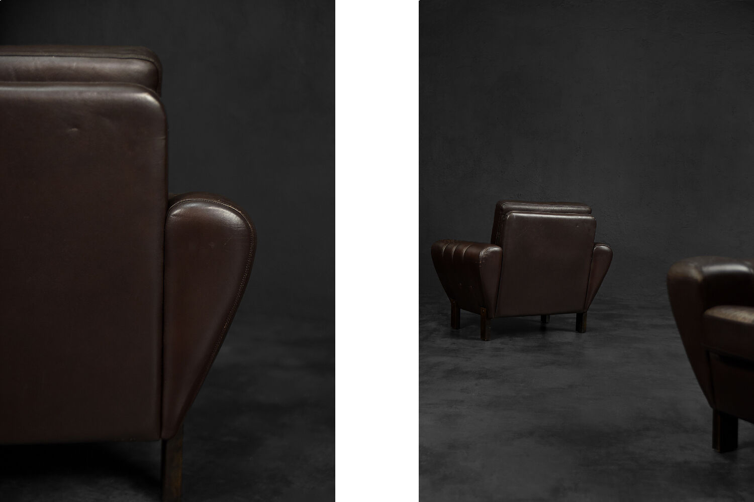 Vintage Mid-Century Modern Brown Leather Heart-shaped Lounge Chair, 1960s, Set of 2