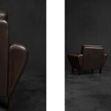 Vintage Mid-Century Modern Brown Leather Heart-shaped Lounge Chair, 1960s, Set of 2