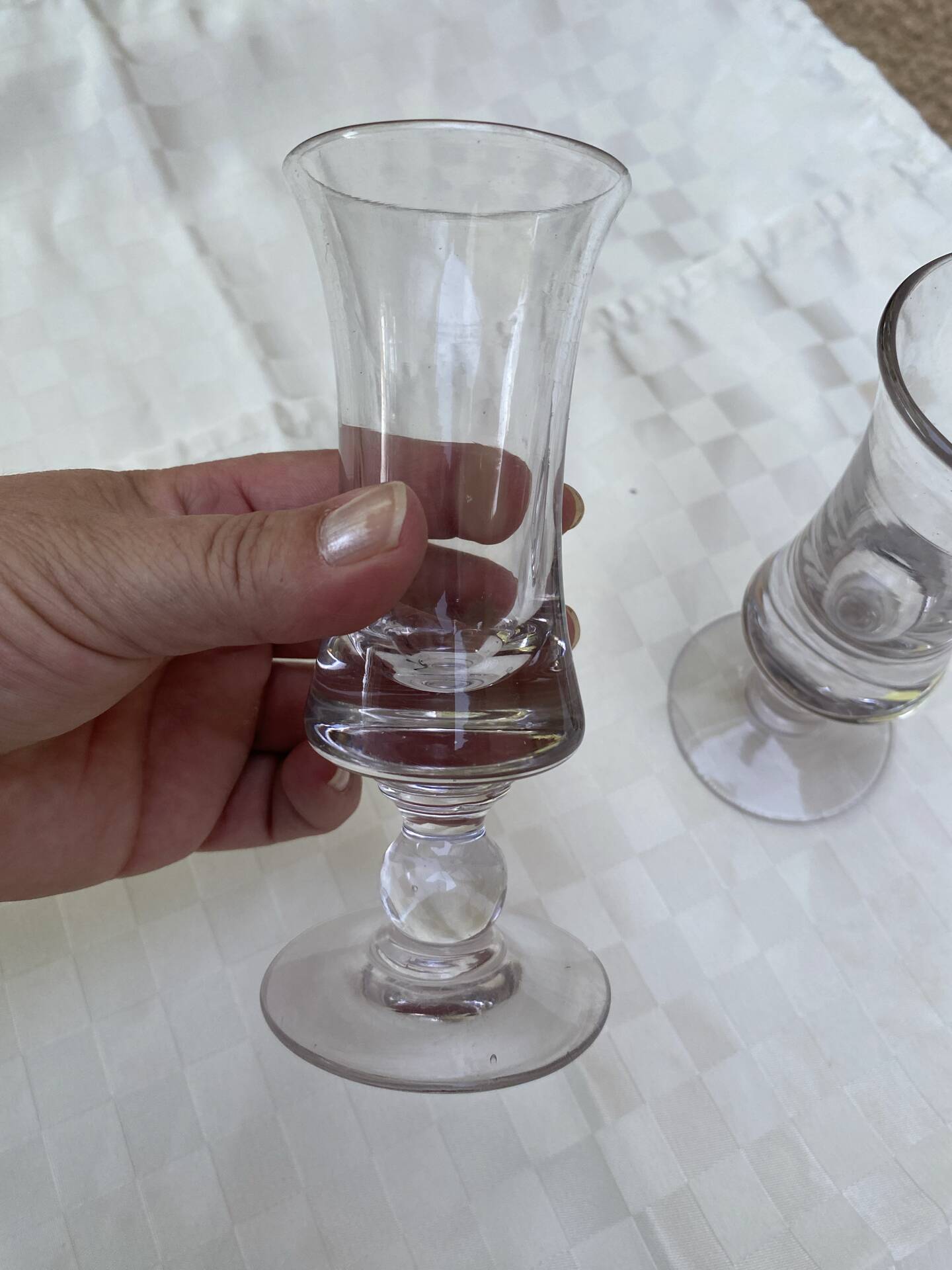Pair of antique pressed glass liqueur glasses – Bistro style