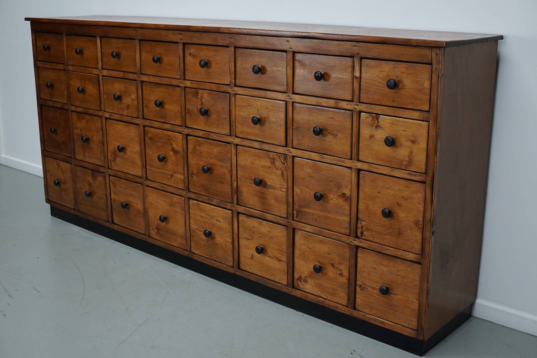 Large German Pine Industrial Apothecary / Shop Cabinet, 1950s