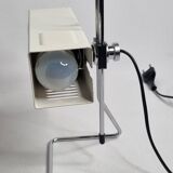 Vintage table lamp in white lacquered metal and chrome, 1970s, gold lampshade