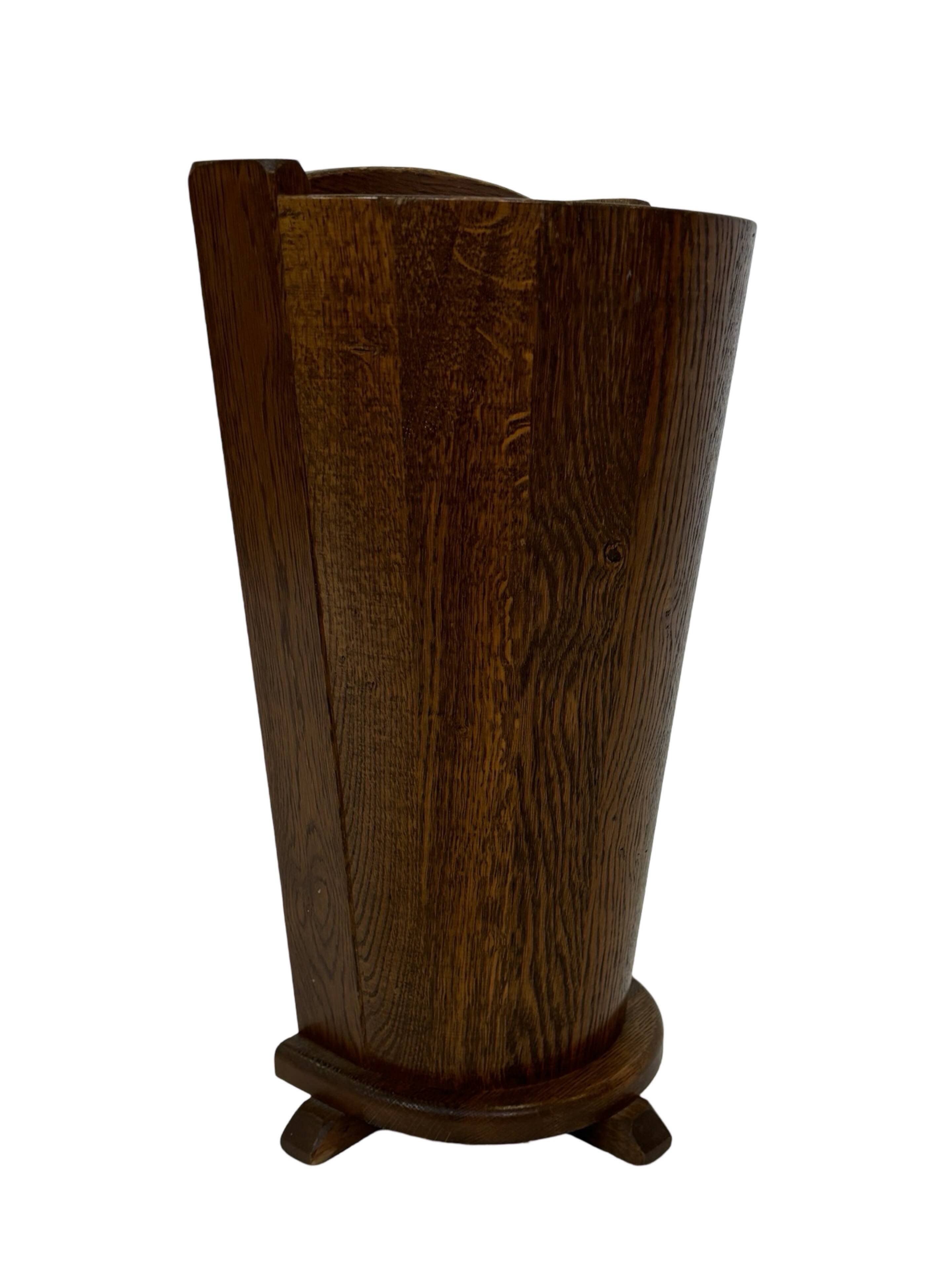 Vintage dark oak umbrella stand basket storage design 60s minimalist design