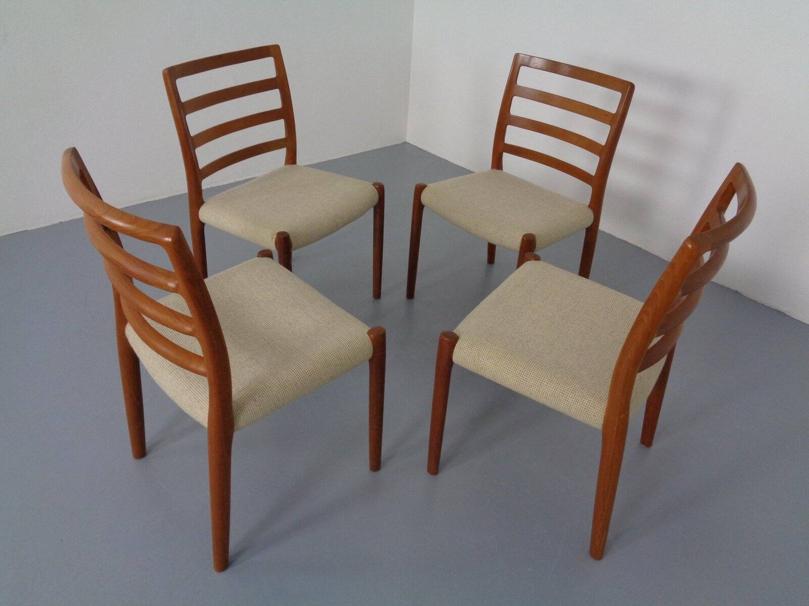 Vintage Danish 85 Dining Chairs in Teak and Wool by Niels Otto Møller for J.L. Møllers, 1960s, Set of 4